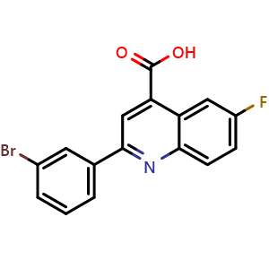 Chemical structure of 2-(3-Bromophenyl)-6-fluoro-4-carboxyquinoline , CAS 883525-29-9, AChemBlock P35492