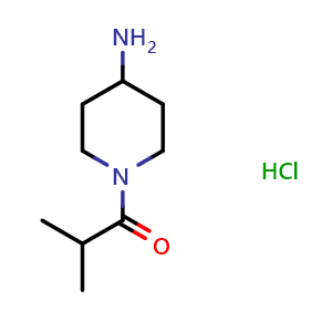 Chemical structure of 1-(2-Methyl-1-oxopropyl)-4-piperidinamine hydrochloride , CAS 1158391-26-4, AChemBlock P35518