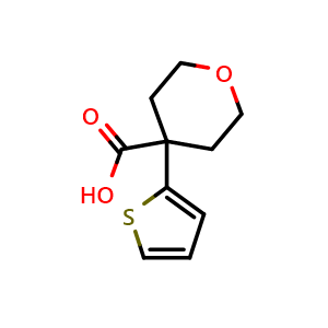 Chemical structure of 4-(Thiophen-2-yl)oxan-4-carboxylic acid , CAS 880166-18-7, AChemBlock P35520