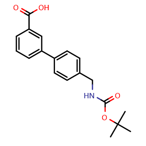 Chemical structure of 4'-[[Boc-amino]methyl]biphenyl-3-carboxylic acid , CAS 880158-56-5, AChemBlock P35521