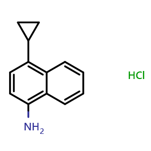 Chemical structure of 4-Cyclopropyl-1-naphthalenamine hydrochloride , CAS 878671-94-4, AChemBlock P35532