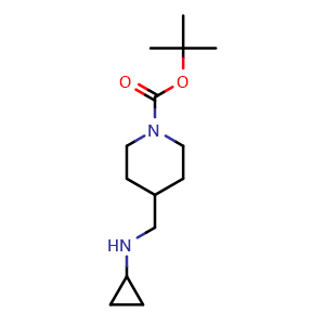 Chemical structure of 1-Boc-4-[(cyclopropylamino)methyl]-piperidine , CAS 877859-58-0, AChemBlock P35539