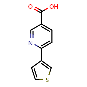 Chemical structure of 6-(3-Thienyl)-3-pyridinecarboxylic acid , CAS 877674-90-3, AChemBlock P35544