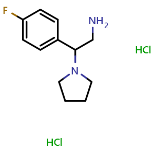 Chemical structure of 2-(4-Fluorophenyl)-2-(pyrrolidin-1-yl)ethanamine dihydrochloride , CAS 876710-64-4, AChemBlock P35554