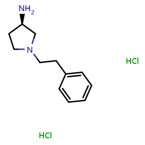 Chemical structure of (3R)-1-(2-Phenylethyl)-3-pyrrolidinamine dihydrochloride , CAS 876165-17-2, AChemBlock P35564