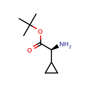 Chemical structure of (S)-tert-Butyl 2-amino-2-cyclopropylacetate , CAS 874440-05-8, AChemBlock P35576