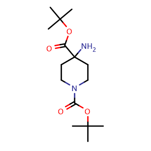 Chemical structure of tert-Butyl 1-Boc-4-amino-4-piperidinecarboxylate , CAS 872359-13-2, AChemBlock P35597