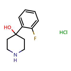Chemical structure of 4-(2-Fluorophenyl)piperidin-4-ol hydrochloride , CAS 871113-19-8, AChemBlock P35607