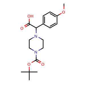 Chemical structure of a-(4-Methoxyphenyl)-4-Boc-1-piperazineacetic acid , CAS 868260-17-7, AChemBlock P35648