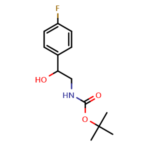 Chemical structure of N-Boc-2-hydroxy-2-(4-fluorophenyl)ethylamine , CAS 864539-93-5, AChemBlock P35689