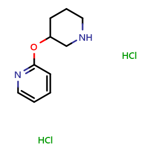 Chemical structure of 2-(3-Piperidinyloxy)-pyridine dihydrochloride , CAS 862718-70-5, AChemBlock P35706