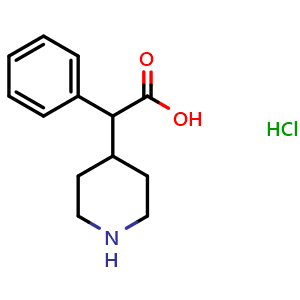 Chemical structure of a-Phenyl-4-piperidineacetic acid hydrochloride , CAS 860226-70-6, AChemBlock P35724