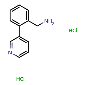 Chemical structure of 2-(3-Pyridinyl)benzenemethanamine dihydrochloride , CAS 859915-27-8, AChemBlock P35726