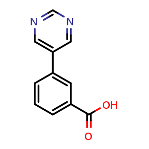Chemical structure of 3-Pyrimidin-5-yl-benzoic acid , CAS 852180-74-6, AChemBlock P35785