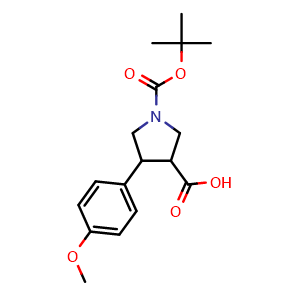 Chemical structure of 1-Boc-4-(4-Methoxyphenyl)-3-carboxypyrrolidine , CAS 851484-94-1, AChemBlock P35793