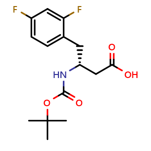 Chemical structure of (R)-b-(Boc-amino)-2,4-difluorobenzenebutanoic acid , CAS 851307-12-5, AChemBlock P35796