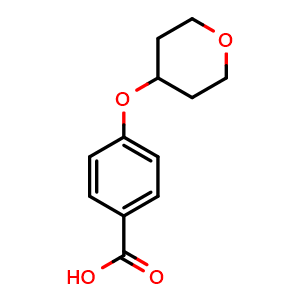 Chemical structure of 4-[(Tetrahydro-2H-pyran-4-yl)oxy]benzoic acid , CAS 851048-51-6, AChemBlock P35799