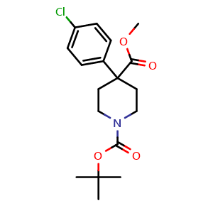 Chemical structure of 1-Boc-4-p-Chlorophenyl-4-methoxycarbonylpiperidine , CAS 849106-01-0, AChemBlock P35820