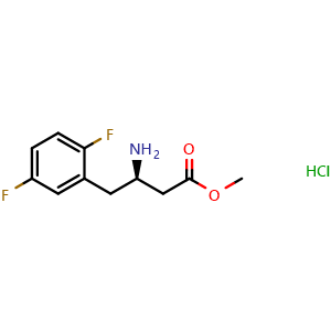 Chemical structure of (R)-Methyl 3-amino-4-(2,5-difluorophenyl)butanoate hydrochloride , CAS 848667-53-8, AChemBlock P35824