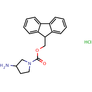 Chemical structure of 3-Amino-1-Fmoc-pyrrolidine hydrochloride , CAS 811841-92-6, AChemBlock P35956