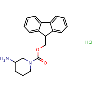 Chemical structure of 3-Amino-1-N-Fmoc-piperidine hydrochloride , CAS 811841-86-8, AChemBlock P35957