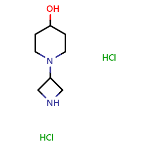 Chemical structure of 1-(3-Azetidinyl)-4-piperidinol dihydrochloride , CAS 810680-60-5, AChemBlock P35963