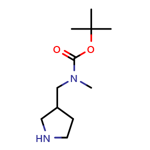 Chemical structure of 3-(N-Methyl-N-Boc-aminomethyl)pyrrolidine , CAS 802983-66-0, AChemBlock P35988