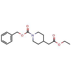 Chemical structure of 1-Cbz-4-piperidineacetic acid ethyl ester , CAS 80221-26-7, AChemBlock P35993