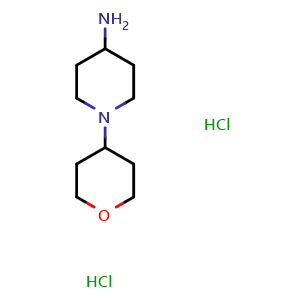 Chemical structure of 4-Amino-1-(oxan-4-yl)piperidine dihydrochloride , CAS 755039-78-2, AChemBlock P36022