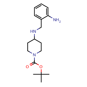 Chemical structure of 1-Boc-4-[[(2-aminophenyl)methyl]amino]piperidine , CAS 79098-98-9, AChemBlock P36038