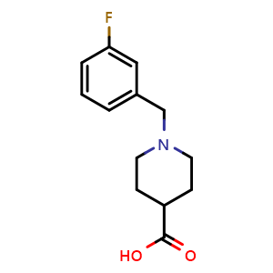 Chemical structure of 1-(3-Fluorobenzyl)-4-piperidinecarboxylic acid , CAS 783298-62-4, AChemBlock P36072