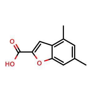 Chemical structure of 4,6-Dimethyl-2-benzofurancarboxylic acid , CAS 77037-40-2, AChemBlock P36151