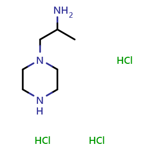 Chemical structure of a-Methyl-1-piperazineethanamine trihydrochloride , CAS 77029-60-8, AChemBlock P36152