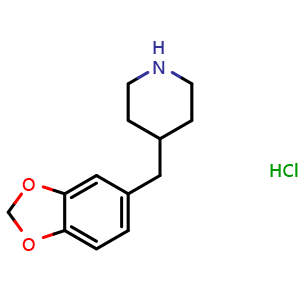 Chemical structure of 4-(1,3-Benzodioxol-5-ylmethyl)-piperidine hydrochloride , CAS 76672-65-6, AChemBlock P36177