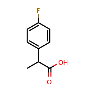 Chemical structure of 2-(4-Fluorophenyl)propanoic acid , CAS 75908-73-5, AChemBlock P36216