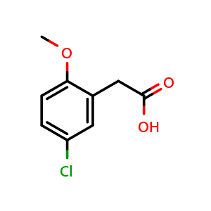 Chemical structure of (5-Chloro-2-methoxyphenyl)acetic acid , CAS 7569-62-2, AChemBlock P36230