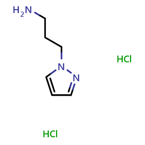 Chemical structure of 1H-Pyrazole-1-propanamine dihydrochloride , CAS 848655-53-8, AChemBlock P36232