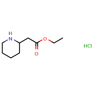 Chemical structure of 2-Piperidineacetic acid ethyl ester hydrochloride , CAS 7511-13-9, AChemBlock P36273