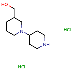 Chemical structure of 4-[3-(Hydroxymethyl)piperidino]piperidine dihydrochloride , CAS 749860-71-7, AChemBlock P36278