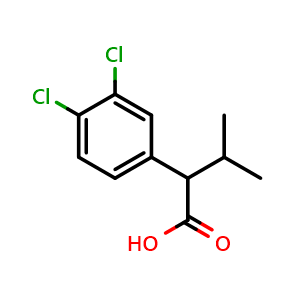 Chemical structure of 2-(3,4-Dichlorophenyl)-3-methylbutanoic acid , CAS 74569-33-8, AChemBlock P36313