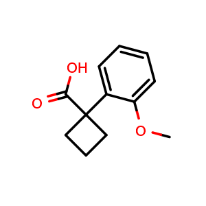 Chemical structure of 1-(2-Methoxyphenyl)cyclobutanecarboxylic acid , CAS 74205-38-2, AChemBlock P36338