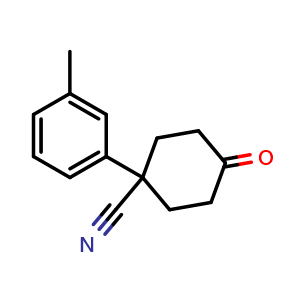 Chemical structure of 4-Cyano-4-(3-methylphenyl)cyclohexanone , CAS 73312-15-9, AChemBlock P36377