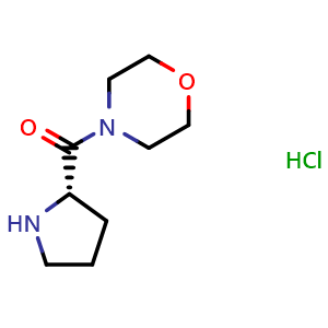 Chemical structure of (S)-4-[(Pyrrolidin-2-yl)carbonyl]morpholine hydrochloride , CAS 73094-26-5, AChemBlock P36385
