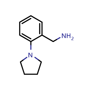 Chemical structure of (2-(Pyrrolidin-1-yl)phenyl)methanamine , CAS 72752-53-5, AChemBlock P36400