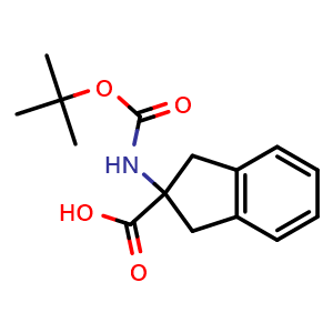 Chemical structure of 2-(Boc-amino)-indan-2-carboxylic acid , CAS 71066-00-7, AChemBlock P36485