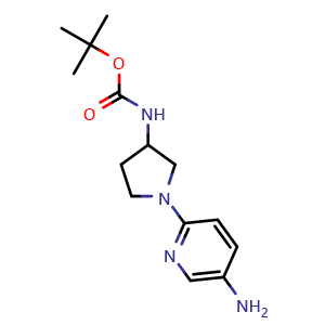 Chemical structure of tert-Butyl 1-(5-aminopyridin-2-yl)pyrrolidin-3-ylcarbamate , CAS 709029-89-0, AChemBlock P36502