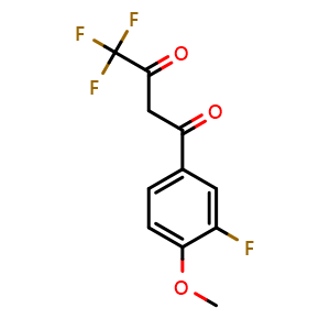 Chemical structure of 4,4,4-Trifluoro-1-(3-fluoro-4-methoxyphenyl)-1,3-butanedione , CAS 70862-63-4, AChemBlock P36509