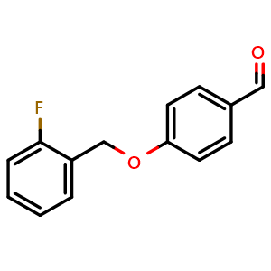 Chemical structure of 4-[(2-Fluorophenyl)methoxy]-benzaldehyde , CAS 70627-20-2, AChemBlock P36521