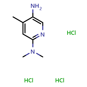 Chemical structure of 2-(Dimethylamino)-4-methyl-5-aminopyridine trihydrochloride , CAS 70564-08-8, AChemBlock P36524