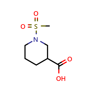 Chemical structure of 1-(Methylsulfonyl)-3-piperidinecarboxylic acid , CAS 702670-29-9, AChemBlock P36538